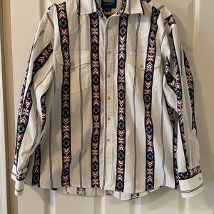 Wrangler White Shirt with Red and Blue Geometric Design